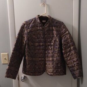 CHICO'S WOMEN'S QUILTED LONG SLEEVED JACKET BLUE AND GOLD COLORED NO TAGS 4 SIZE